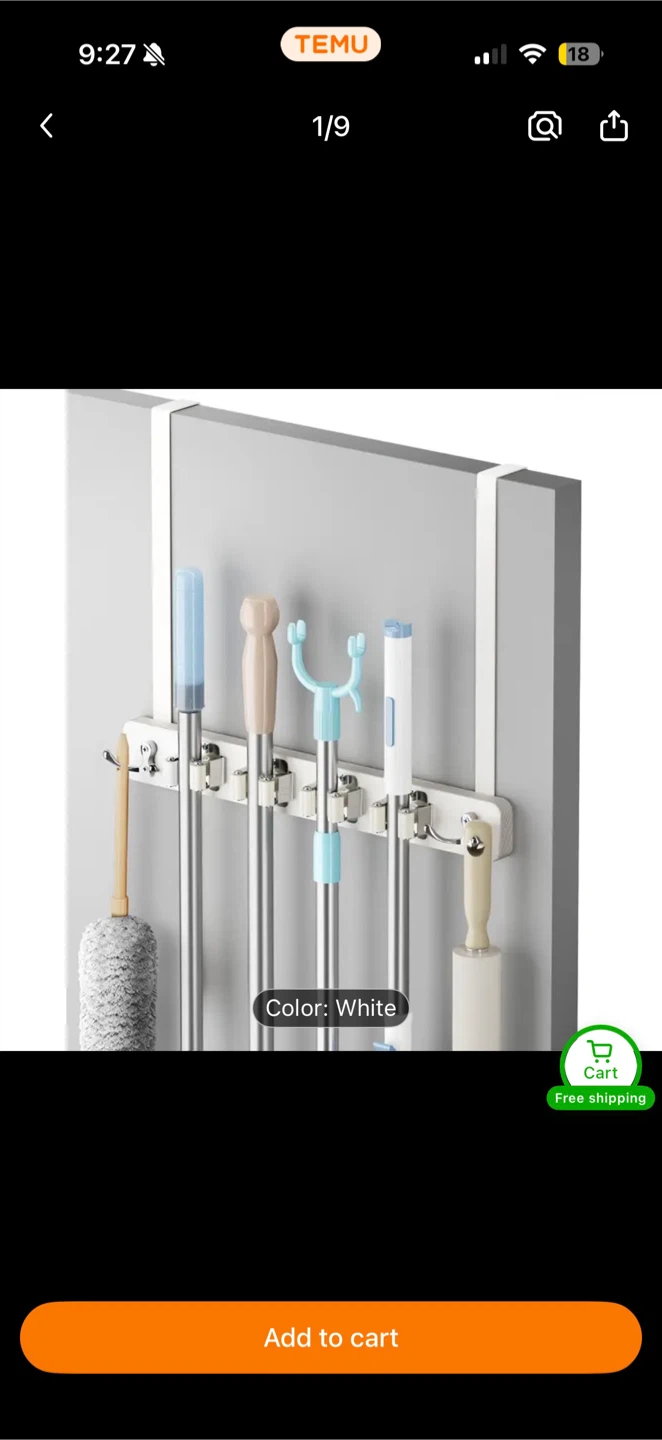 [NEW] White Over-the-Door Mop and Broom Holder