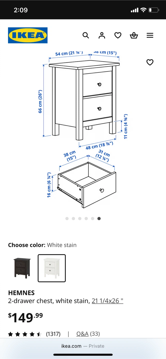 IKEA Hemnes 2-Drawer Chest, White Stain set of 2 - photo 3