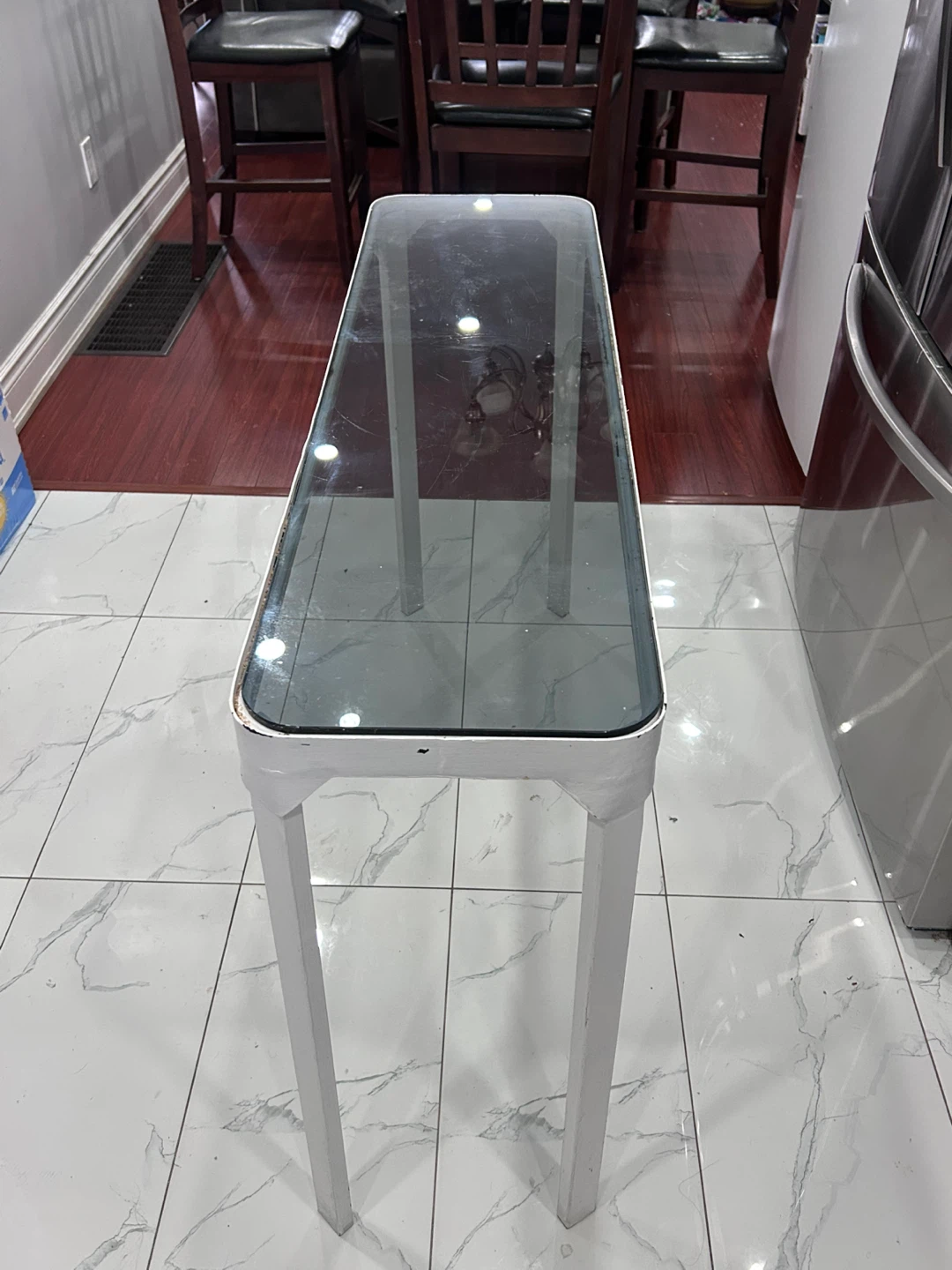 Glass Top Console Table - White Frame