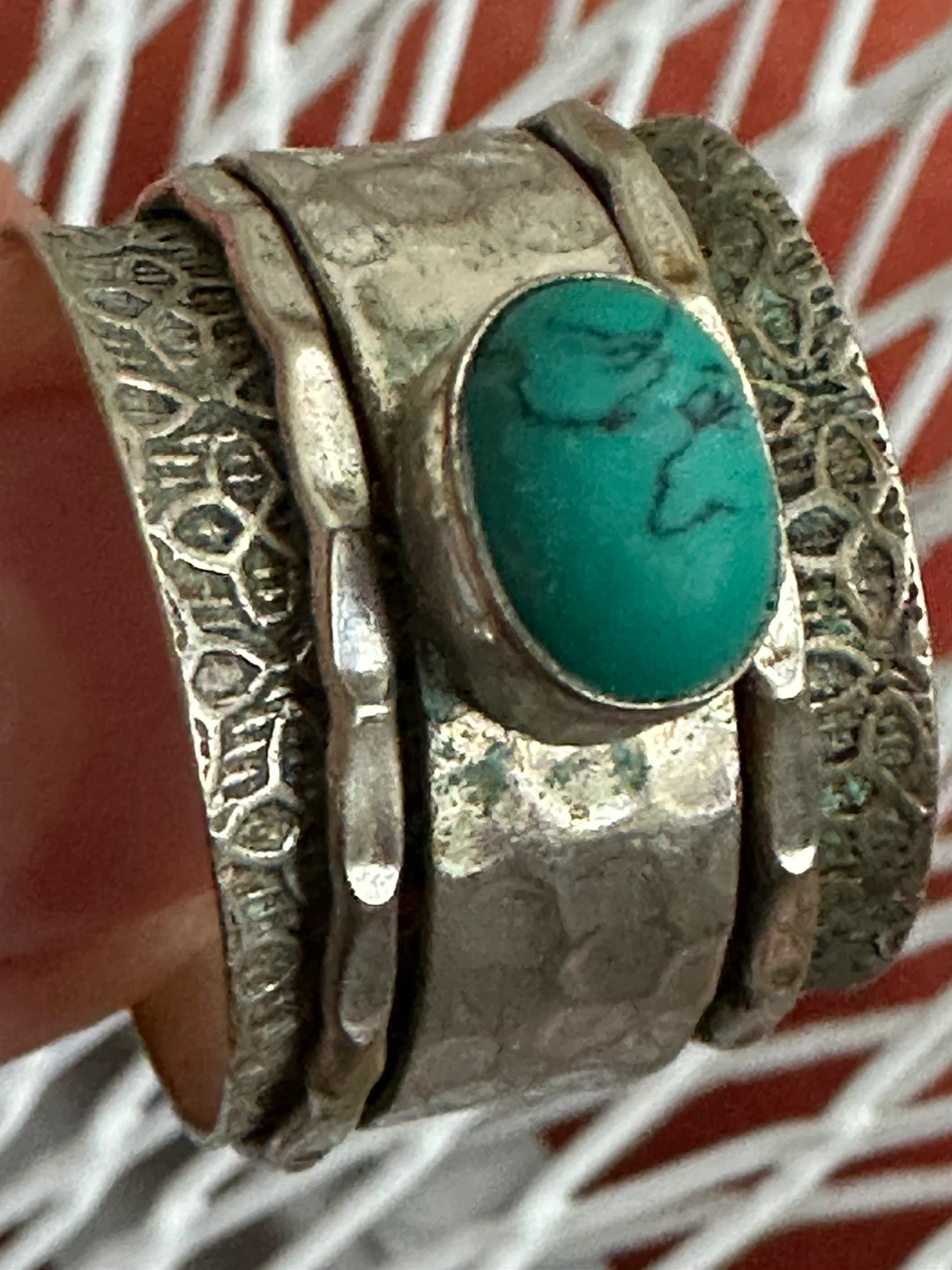 Turquoise & Silver  925 Spinner Ring