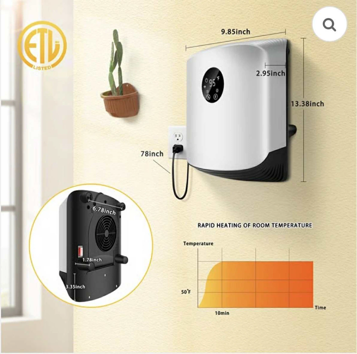 Wall Mounted Space Heater 1500W – WiFi & Remote Control - photo 3
