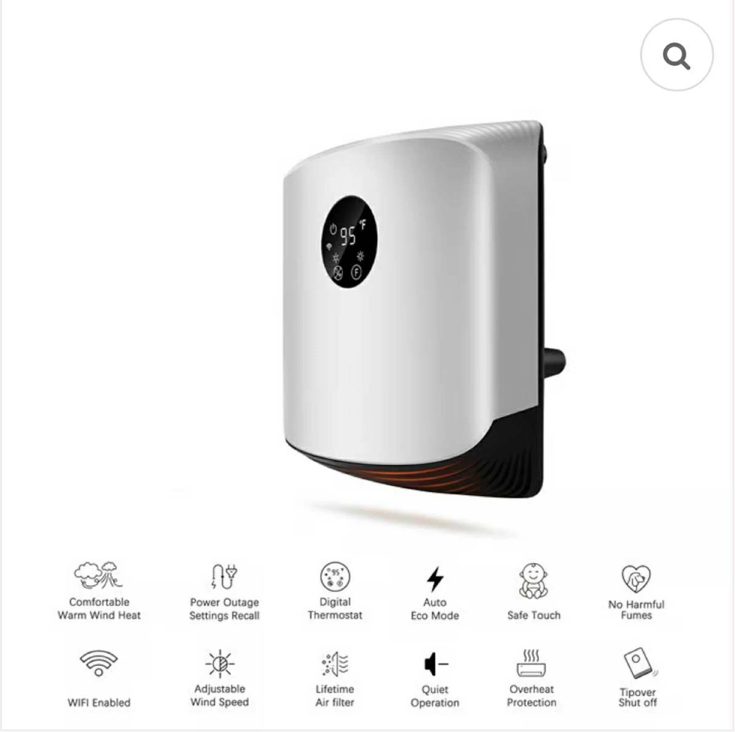 Wall Mounted Space Heater 1500W – WiFi & Remote Control - photo 2