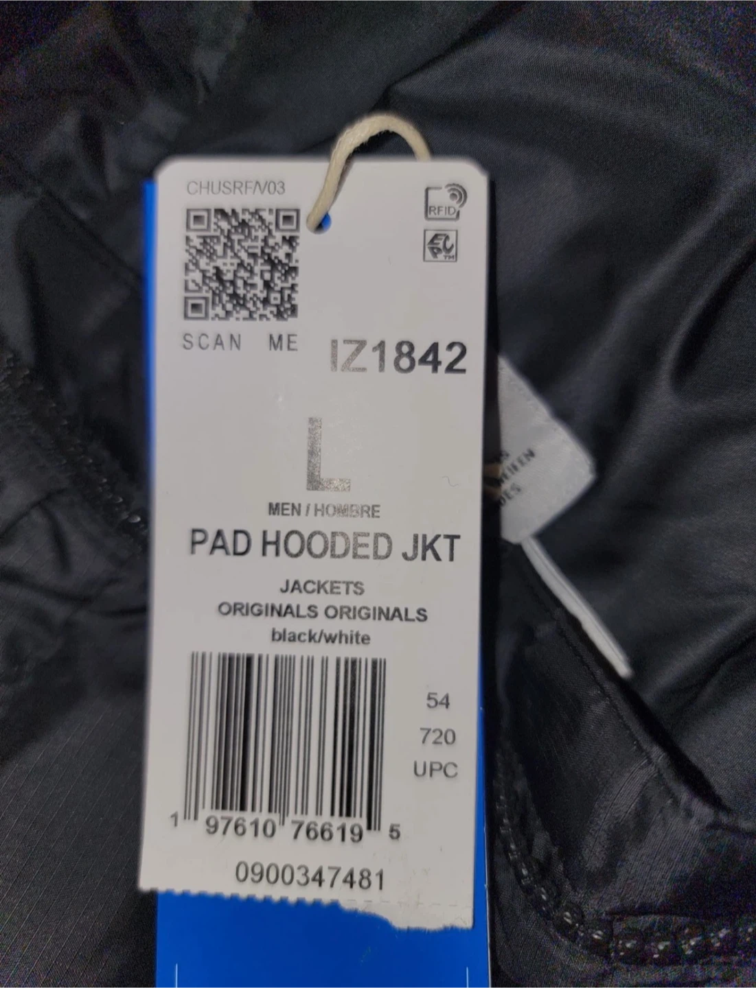 Adidas Originals Pad Hooded Jacket - Black/White - Size L - photo 3