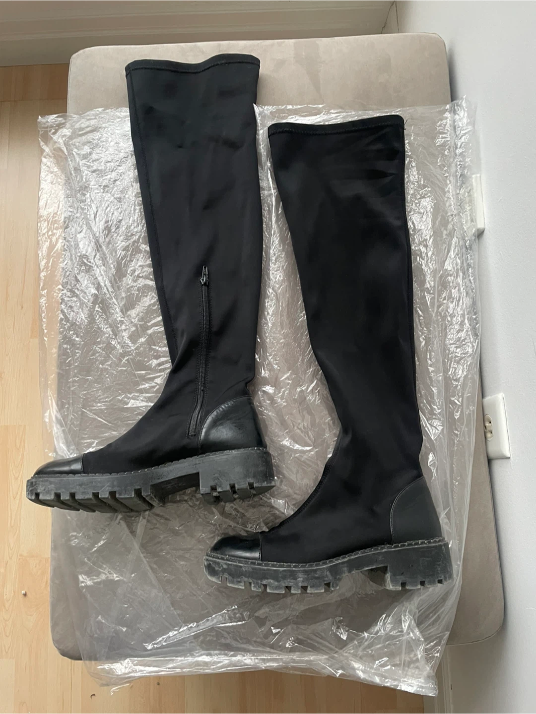 Zara Black lug sole Knee High Boots. Size 38, 7-7.5