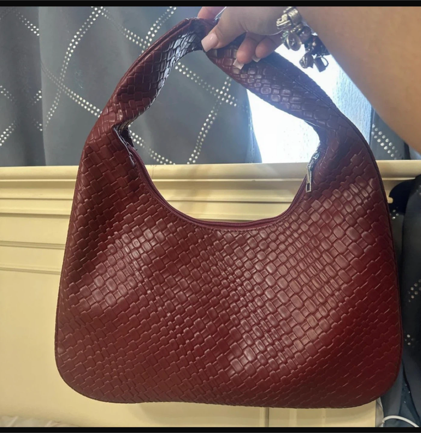 Burgundy Woven Shoulder Bag