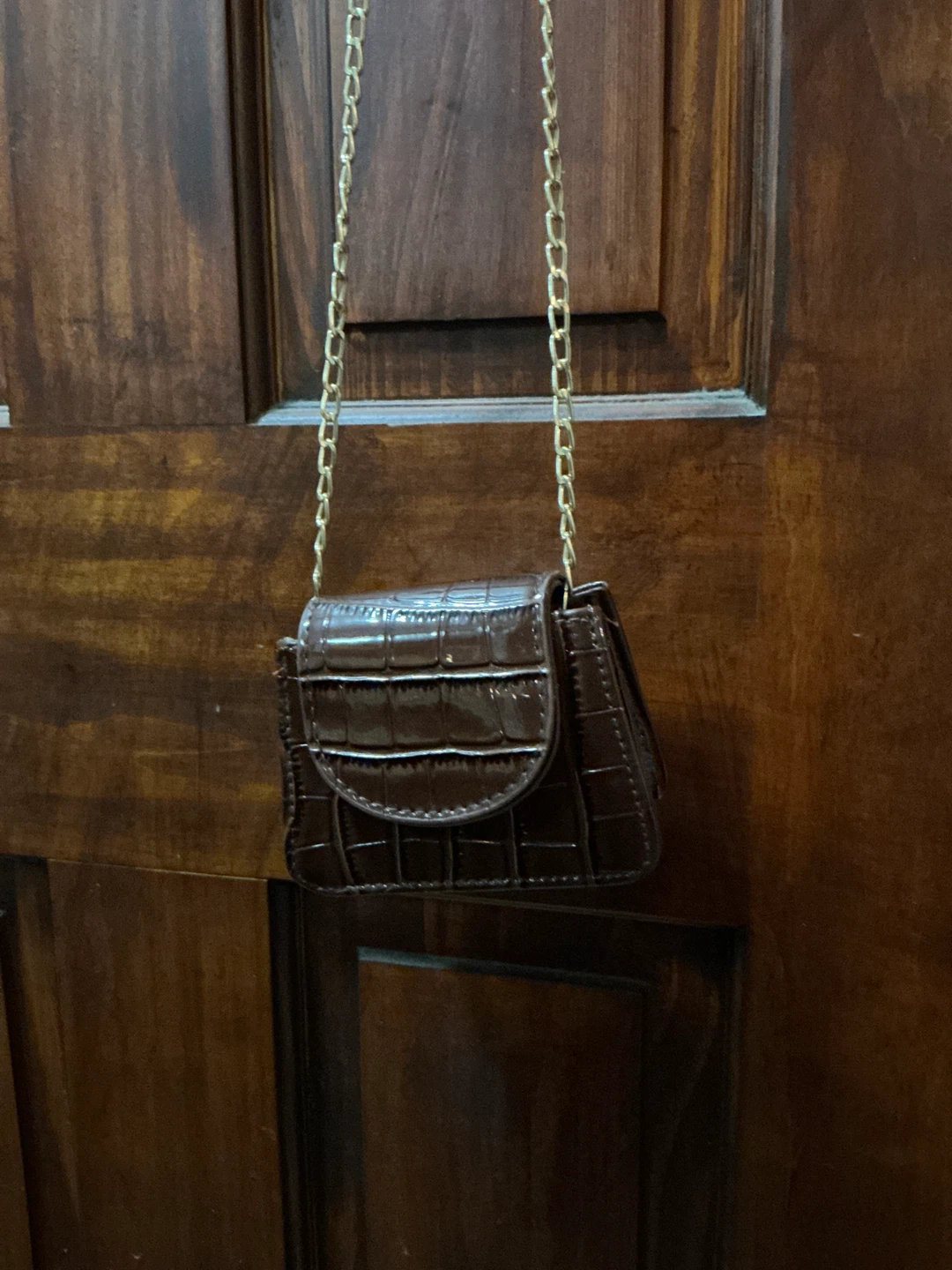 Brown Croc Embossed Mini Chain Bag - photo 2