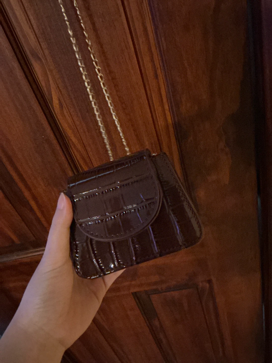 Brown Croc Embossed Mini Chain Bag - photo 4