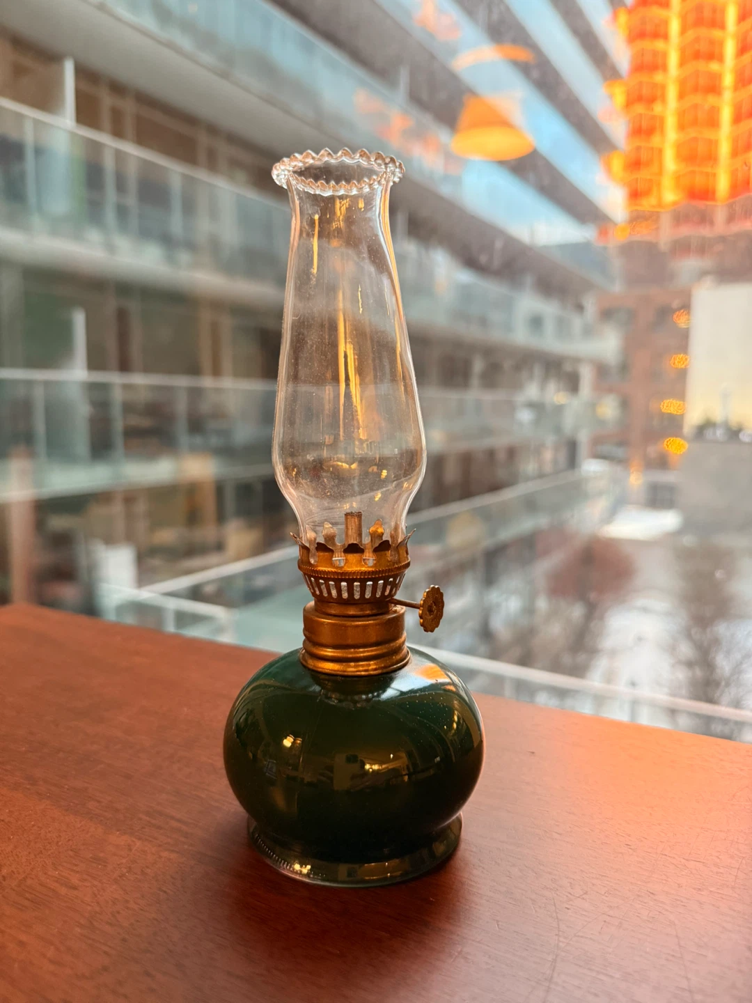 Vintage Green Glass Oil Lamp - New