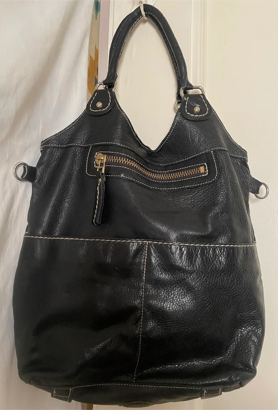 Roots Black Leather Bucket Bag