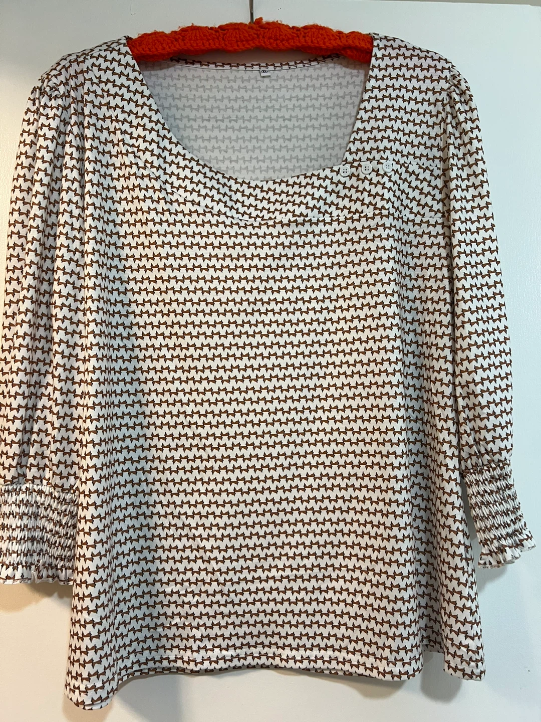 Off White & Brown Patterned Blouse~NWOT