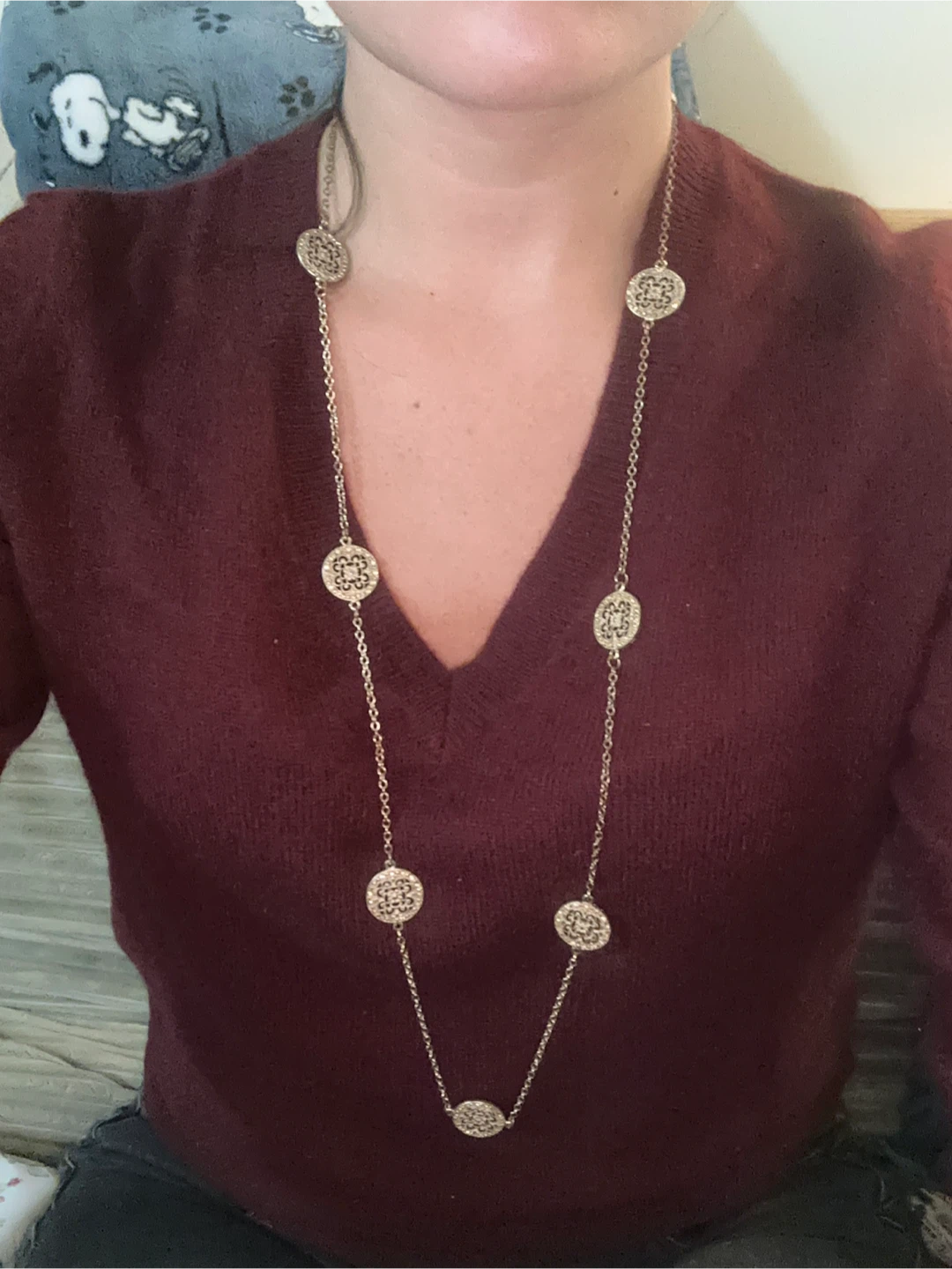 Adjustable Gold-tone Medallion Long Necklace