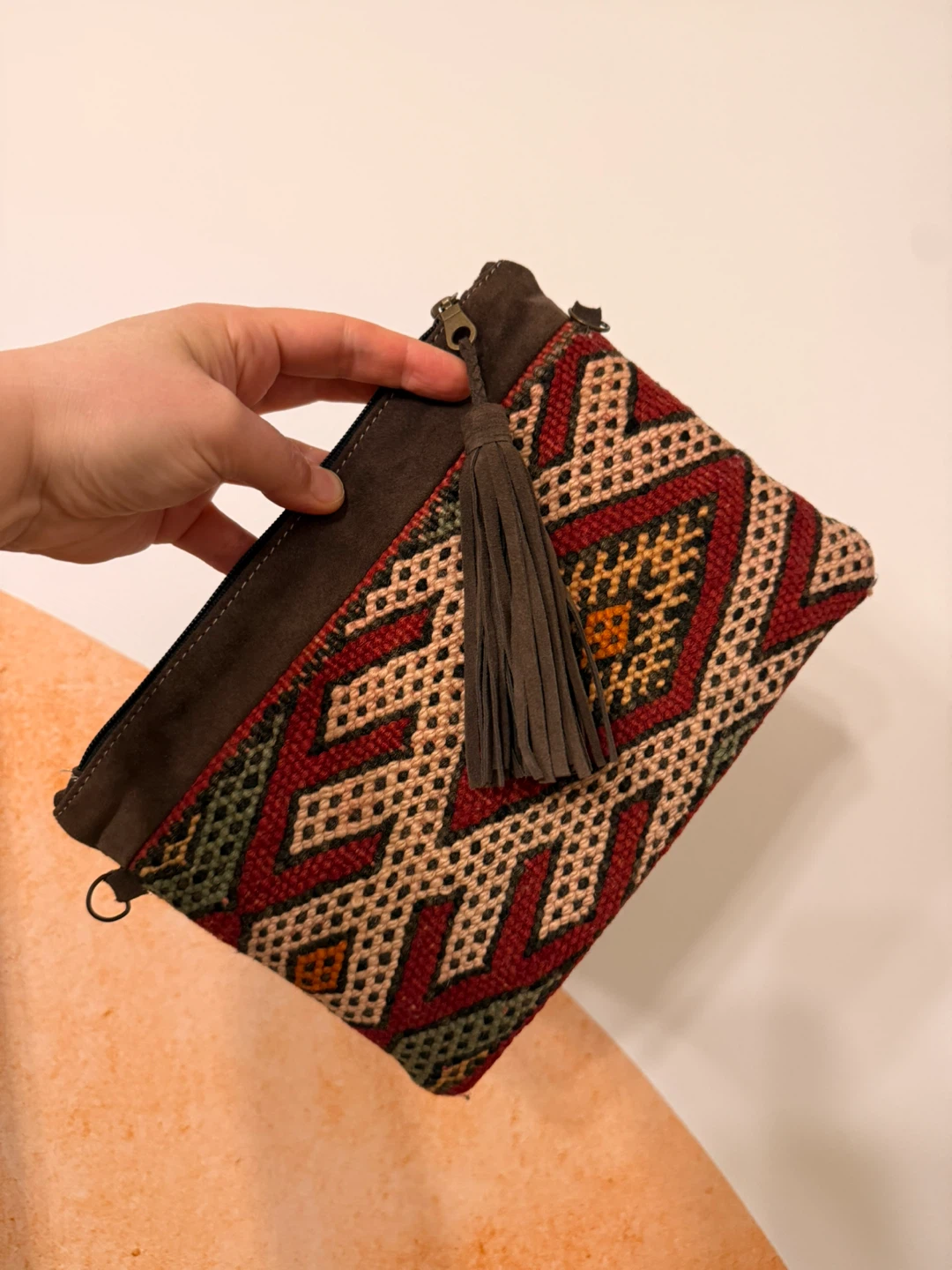 Suede Clutch Bag with Vintage Rug Details from Morocco - photo 2