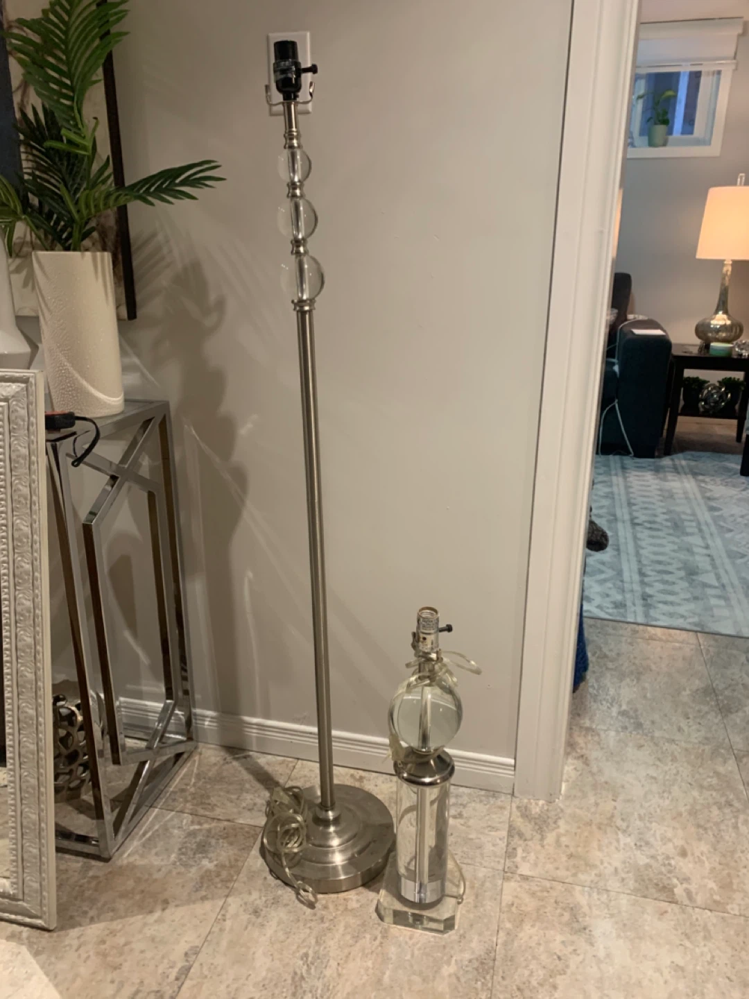 Floor Lamp & Table Lamp Set - Crystal Accents