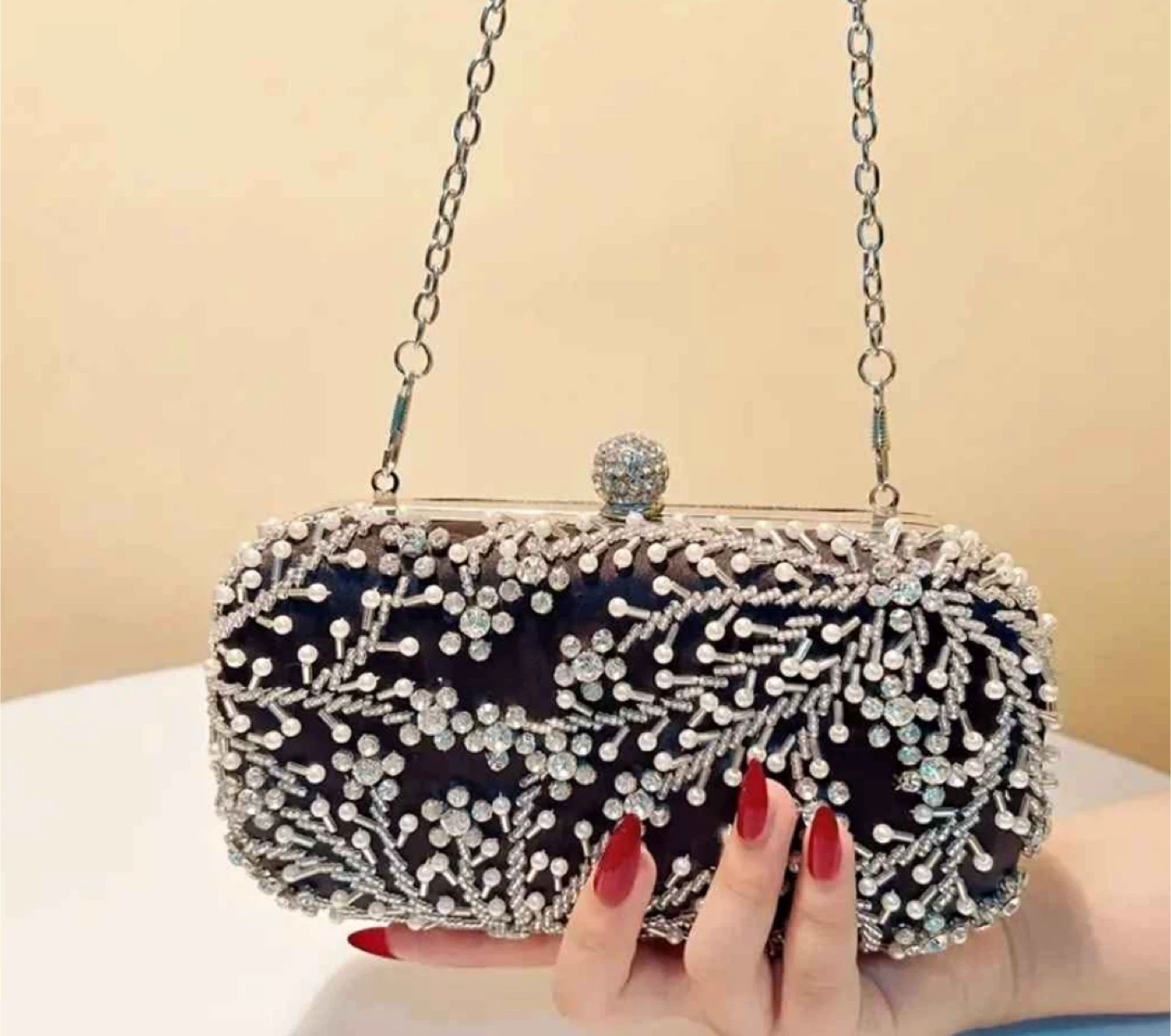 Black Beaded Evening Clutch Bag