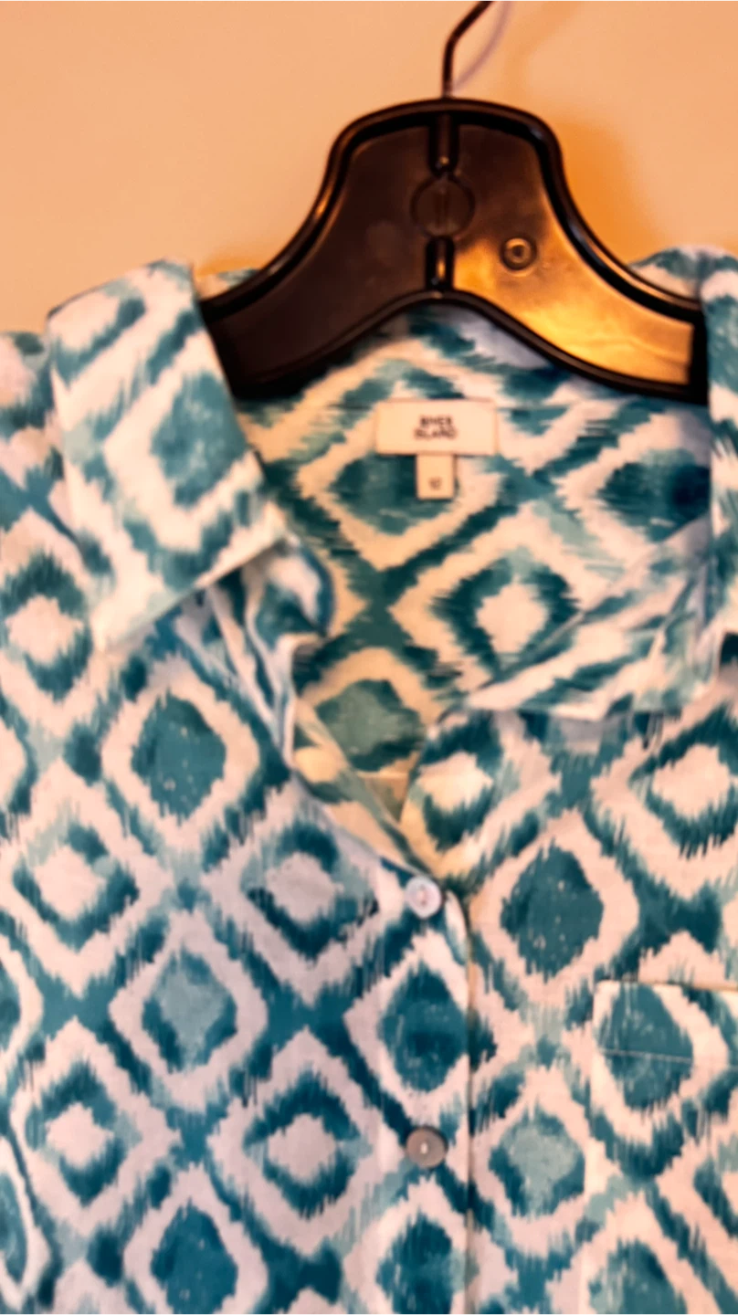River Island Teal Diamond Print Shirt - Size 12 - photo 2