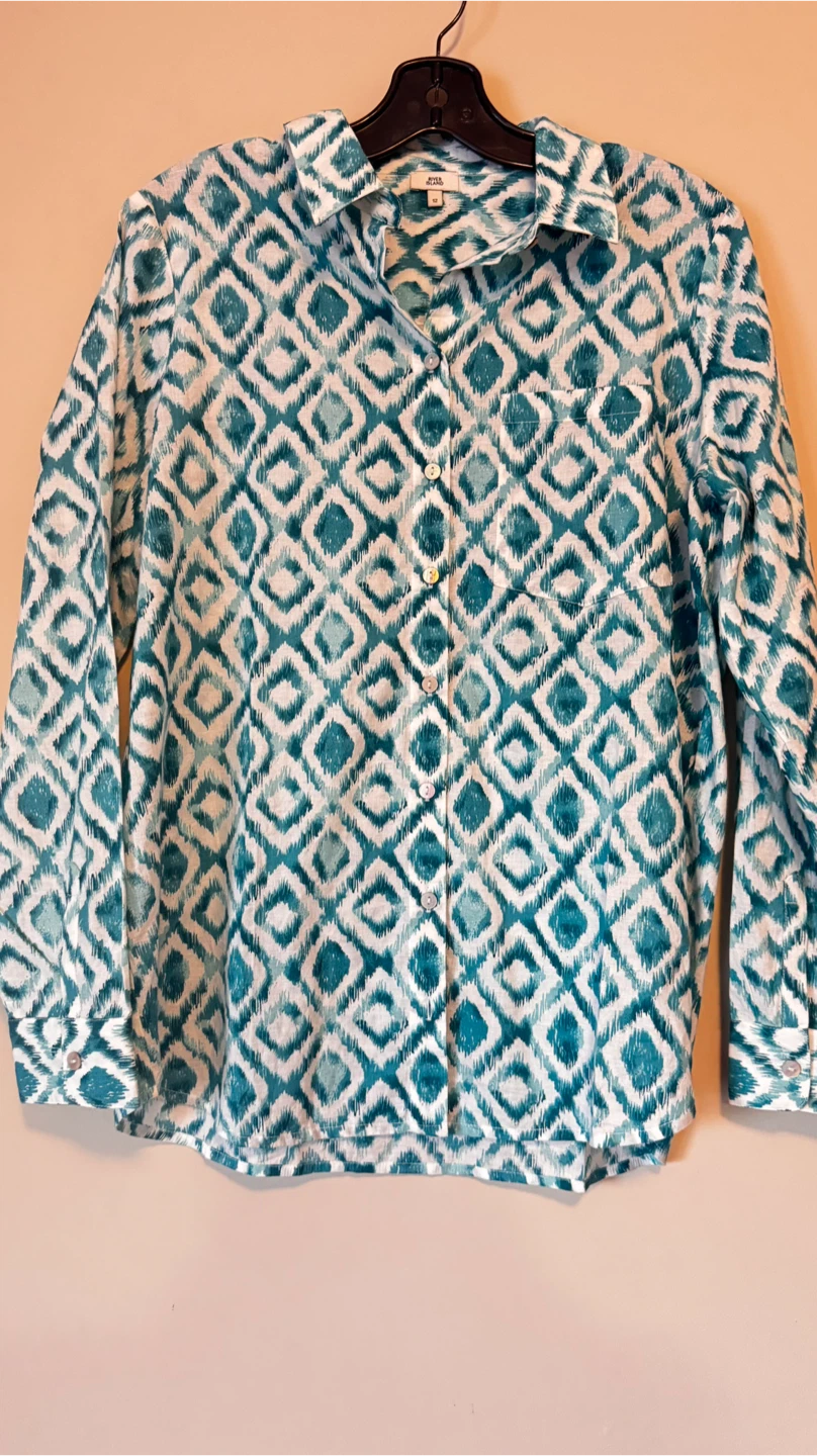 River Island Teal Diamond Print Shirt - Size 12