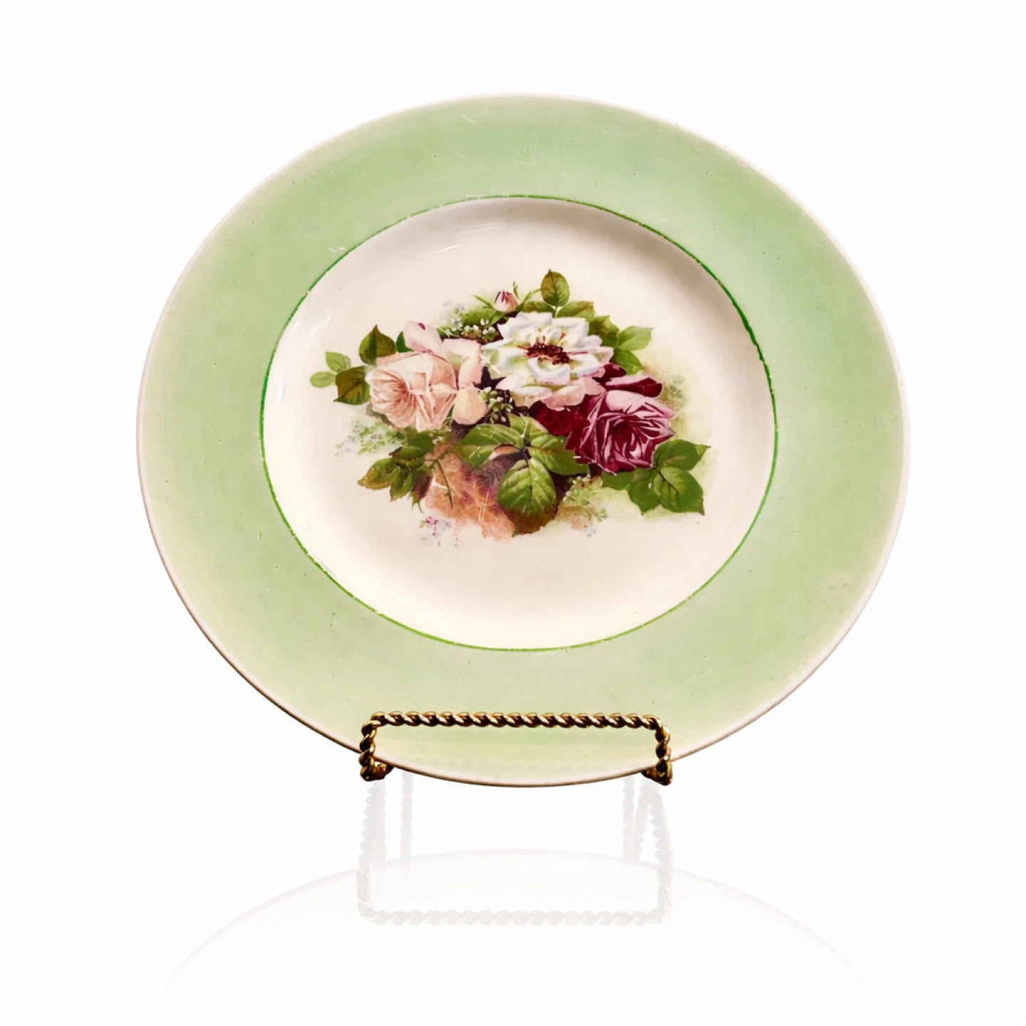 Clarice Cliff Marked Floral Cabinet Plate, 10¾”, Green Rim