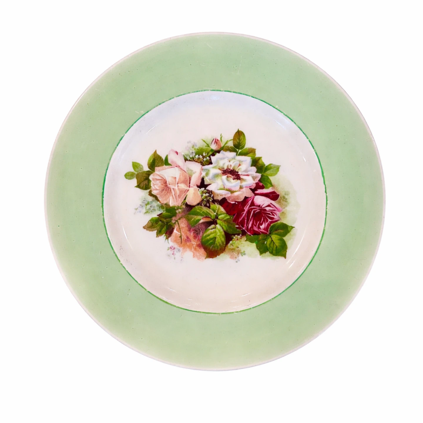 Clarice Cliff Marked Floral Cabinet Plate, 10¾”, Green Rim - photo 2