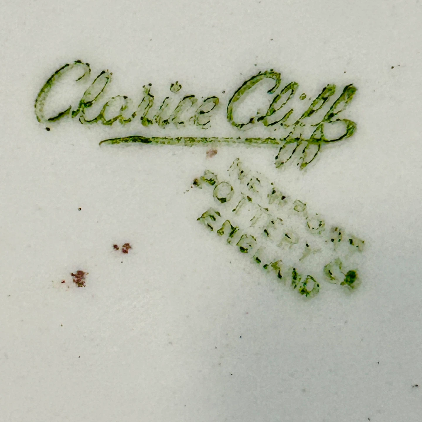Clarice Cliff Marked Floral Cabinet Plate, 10¾”, Green Rim - photo 4