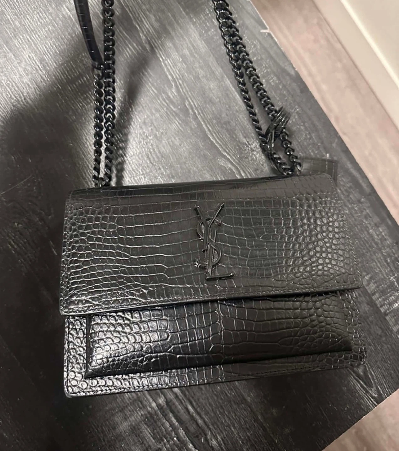 Auth Saint Laurent YSL Black Leather Chain Bag