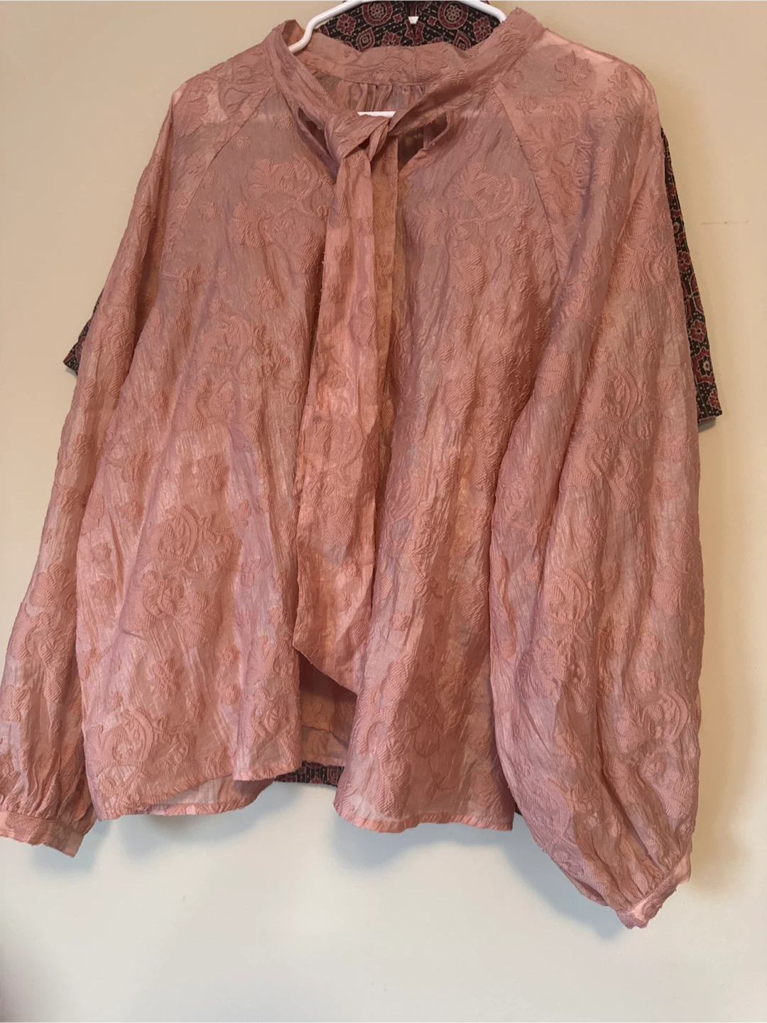 Peach Floral Tie-Neck Blouse