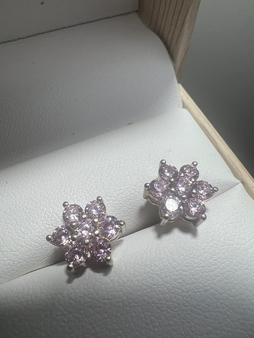 925 silver Pink Flower Stud Earrings