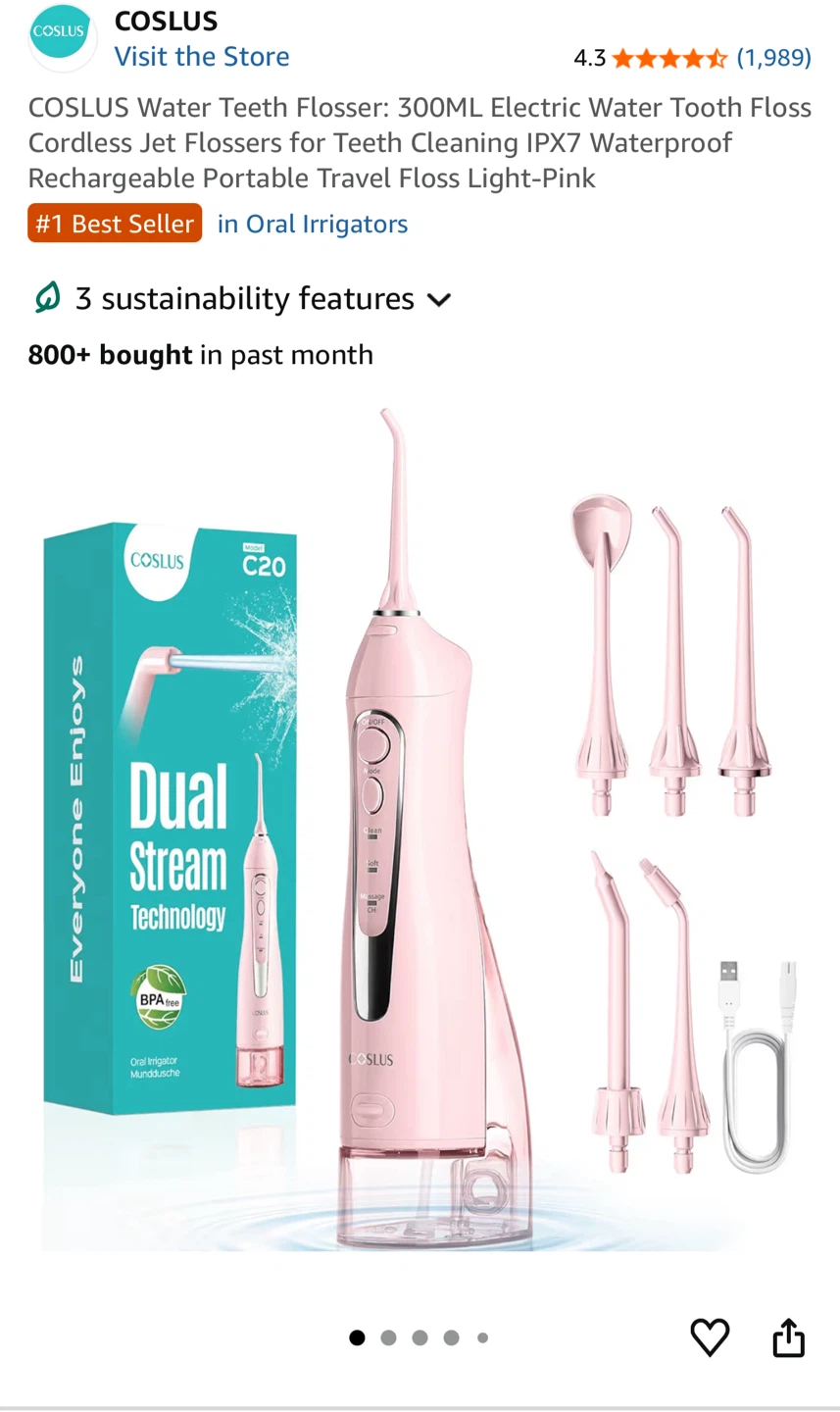 *NEW - COSLUS Water Teeth Flosser - Absolute Cherry Pink - photo 2