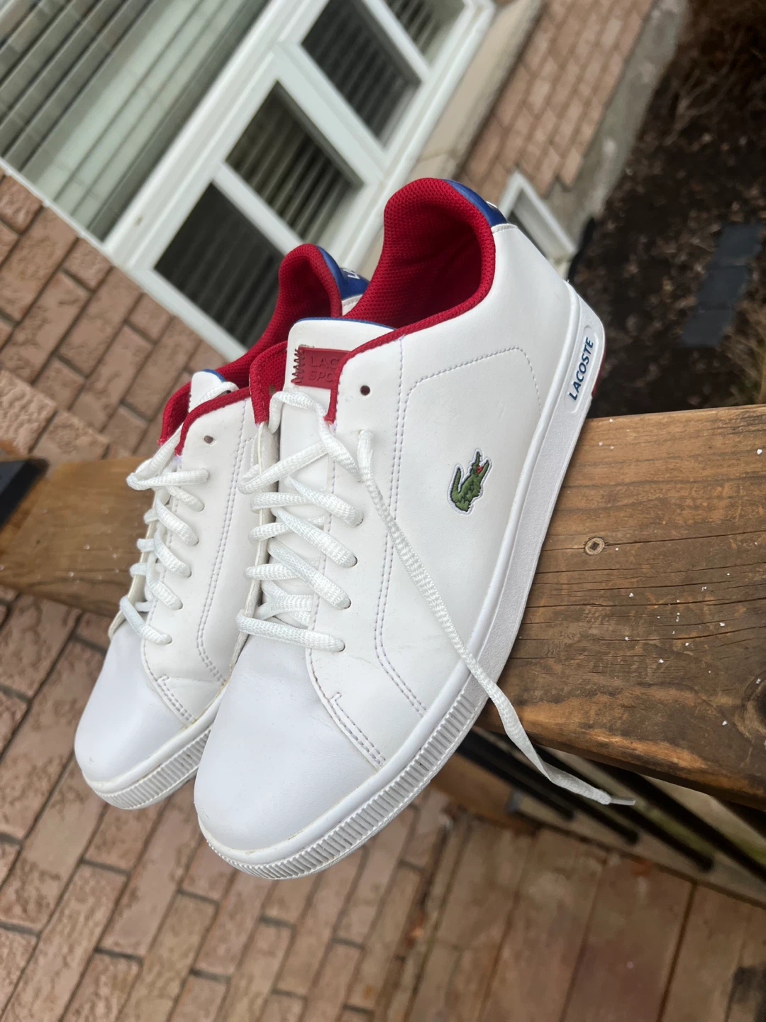 Mens Lacoste White Leather Sneakers size 9 - photo 2