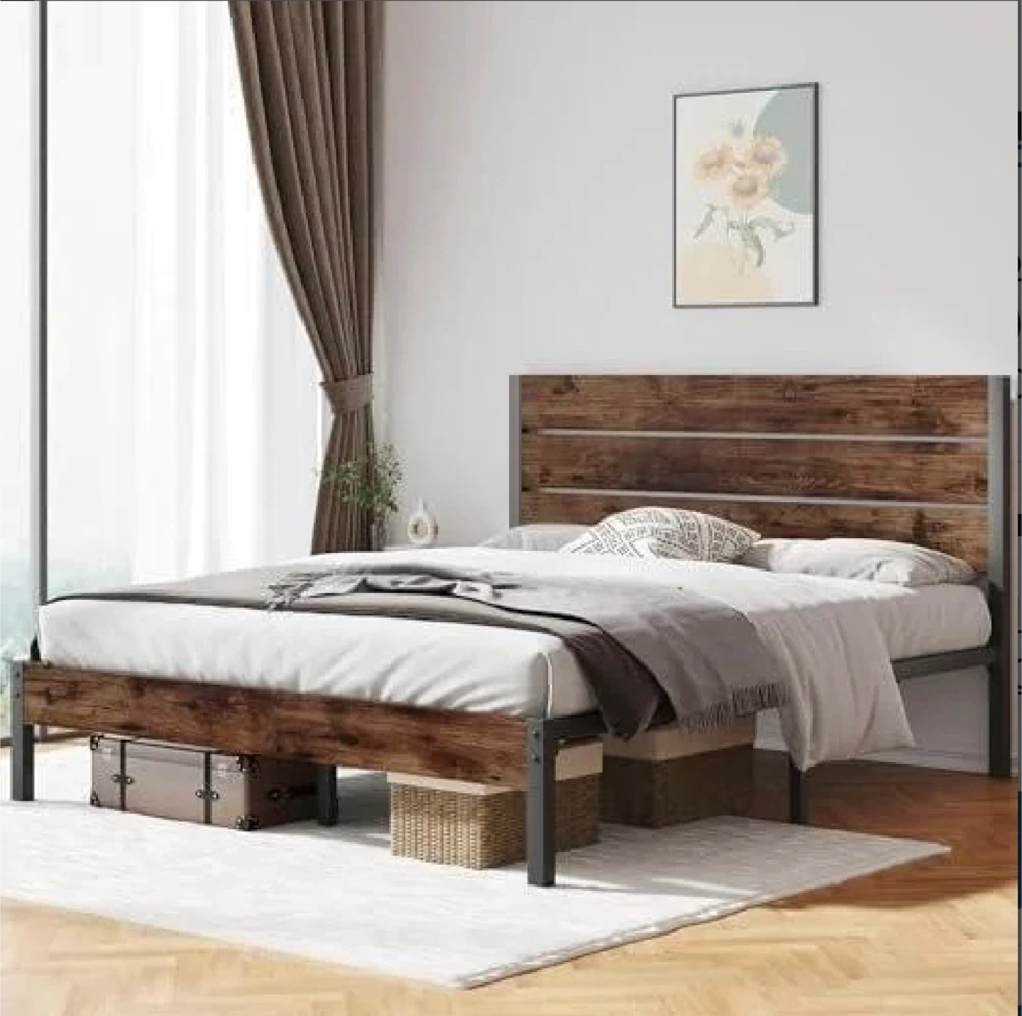 Queen Size Bed Frame with Wood Headboard - photo 2