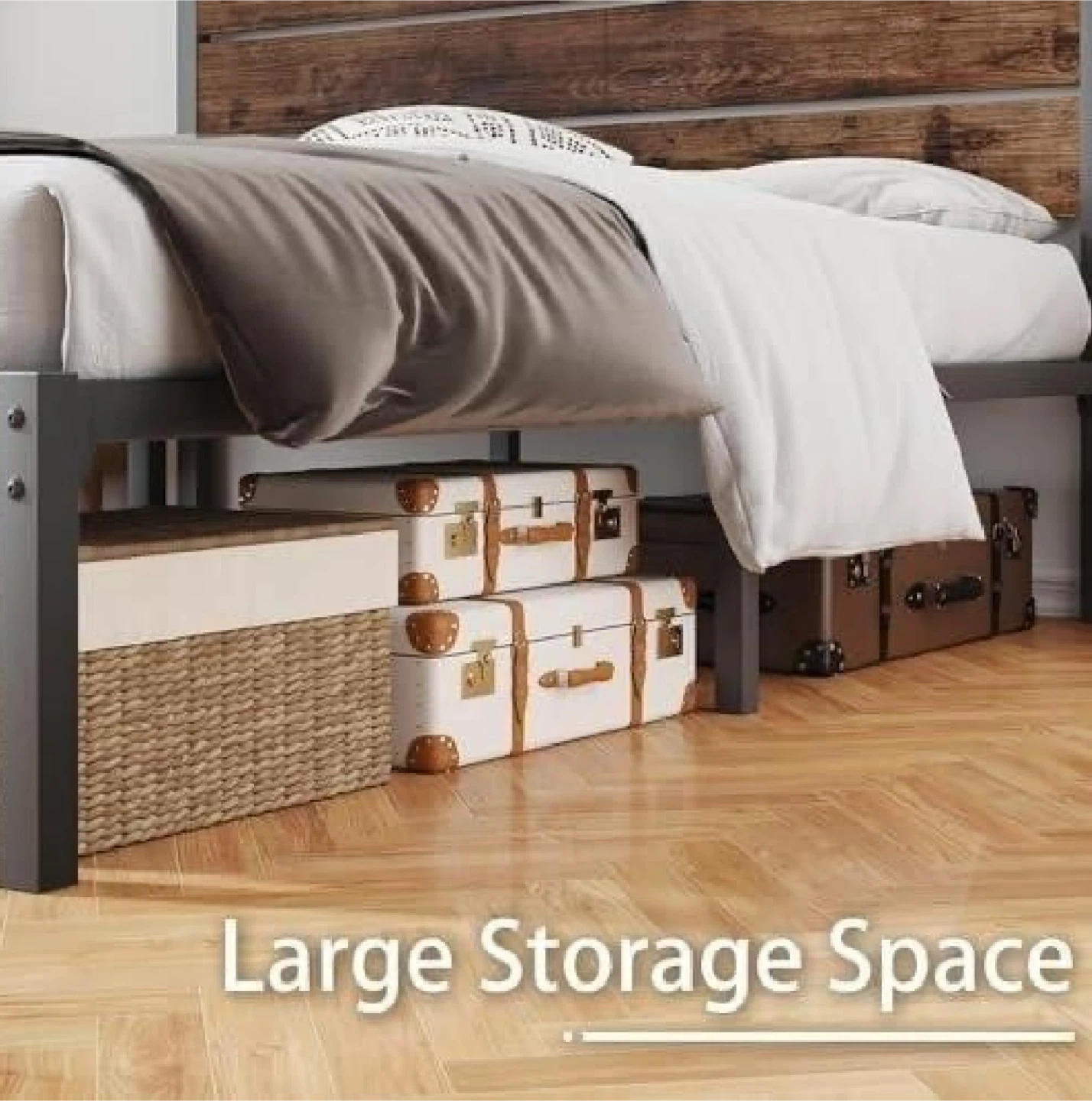 Queen Size Bed Frame with Wood Headboard - photo 3