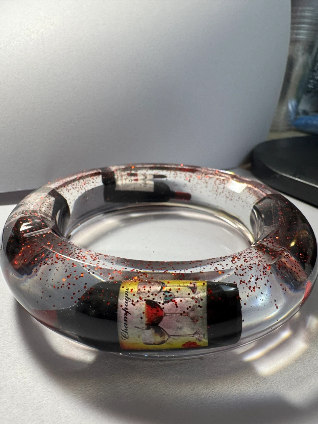 Resin Bangle Ashtray with Champagne Bottle Design