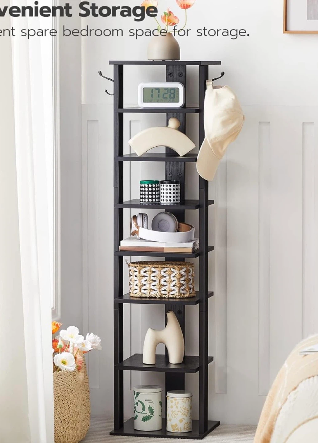 Black 7-Tier Shelf with Hooks - photo 5
