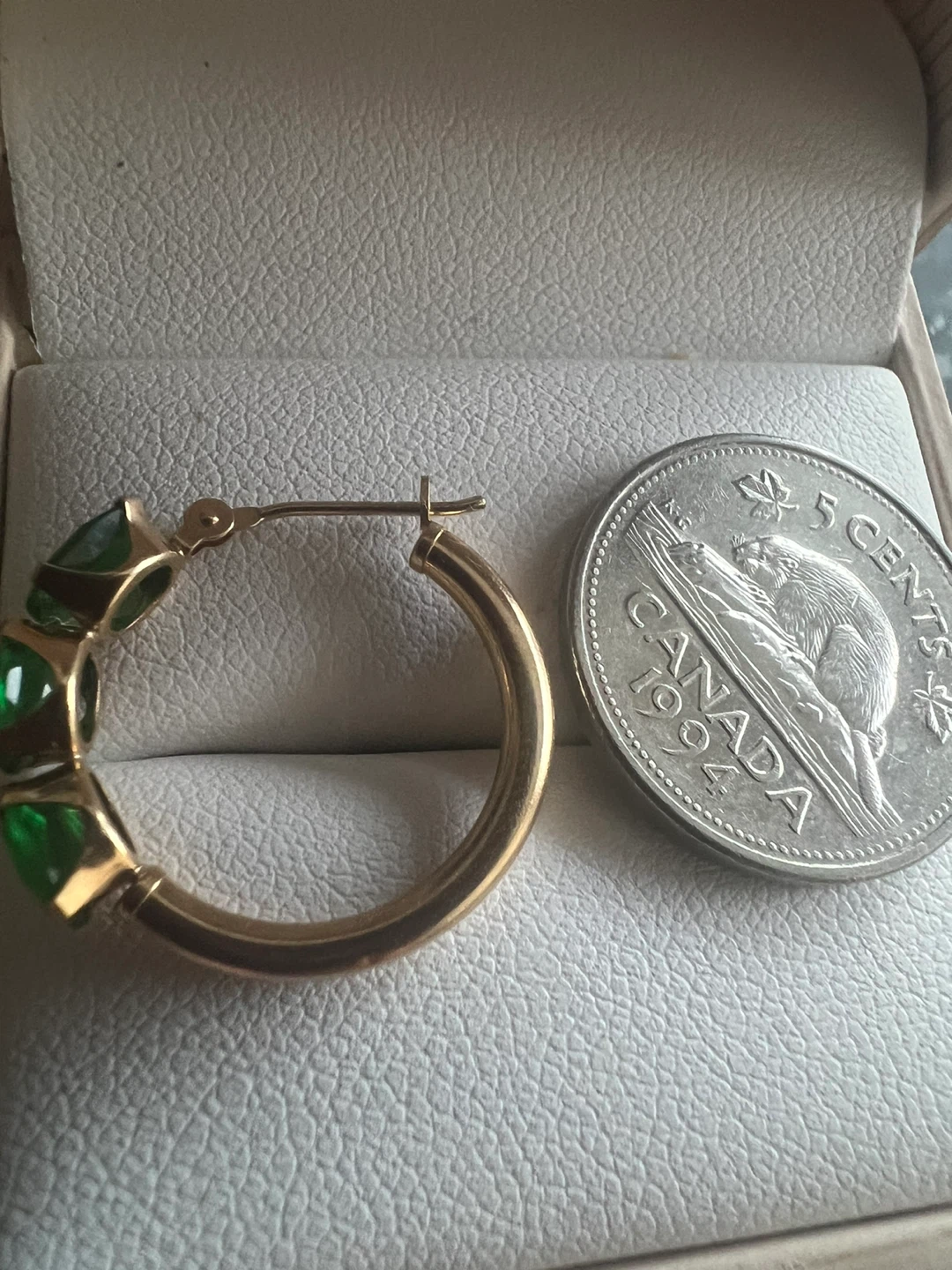 14 k Gold Hoop Earrings with lab emeralds - photo 3