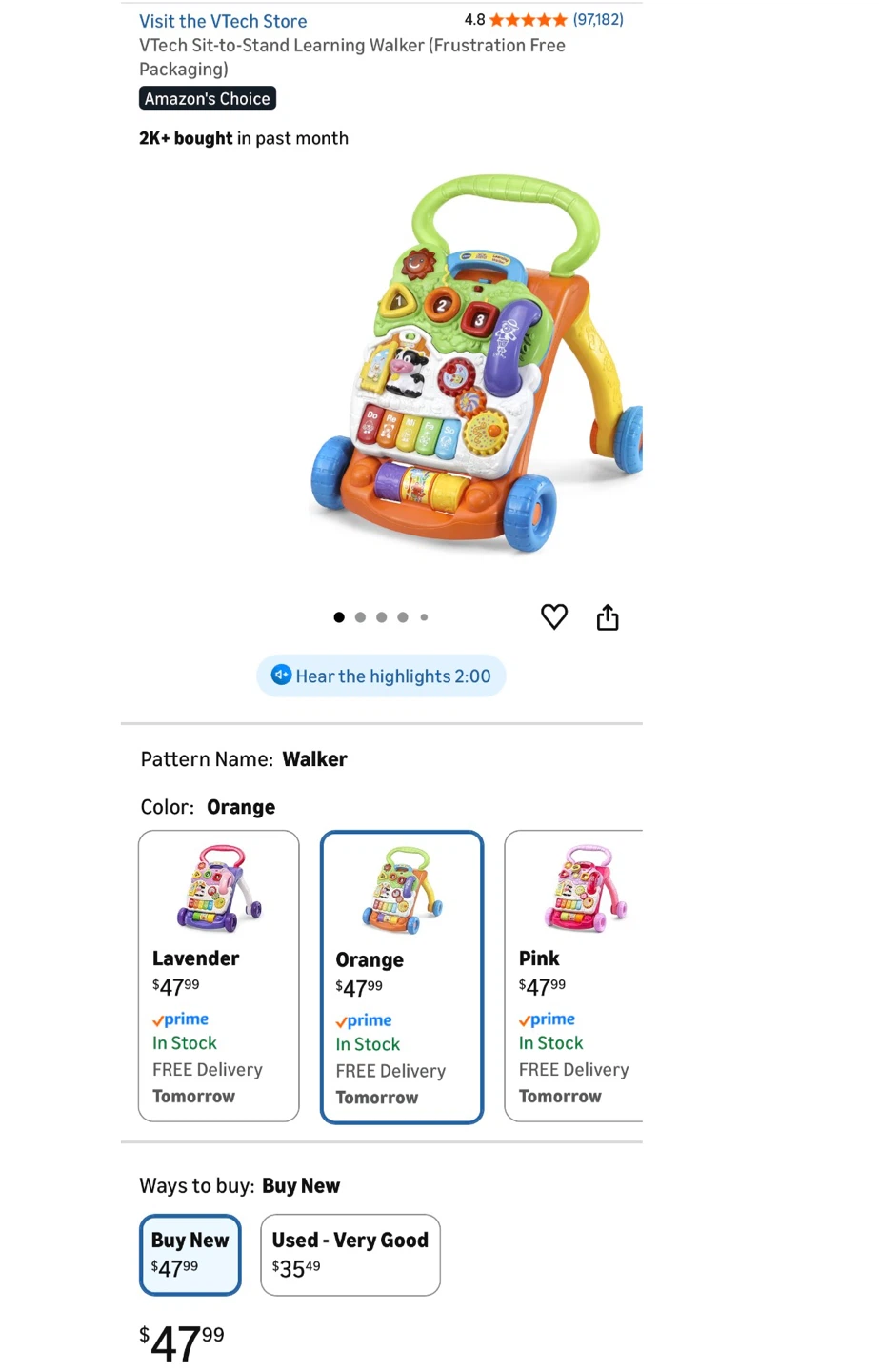 VTech Sit-to-Stand Learning Walker - Orange