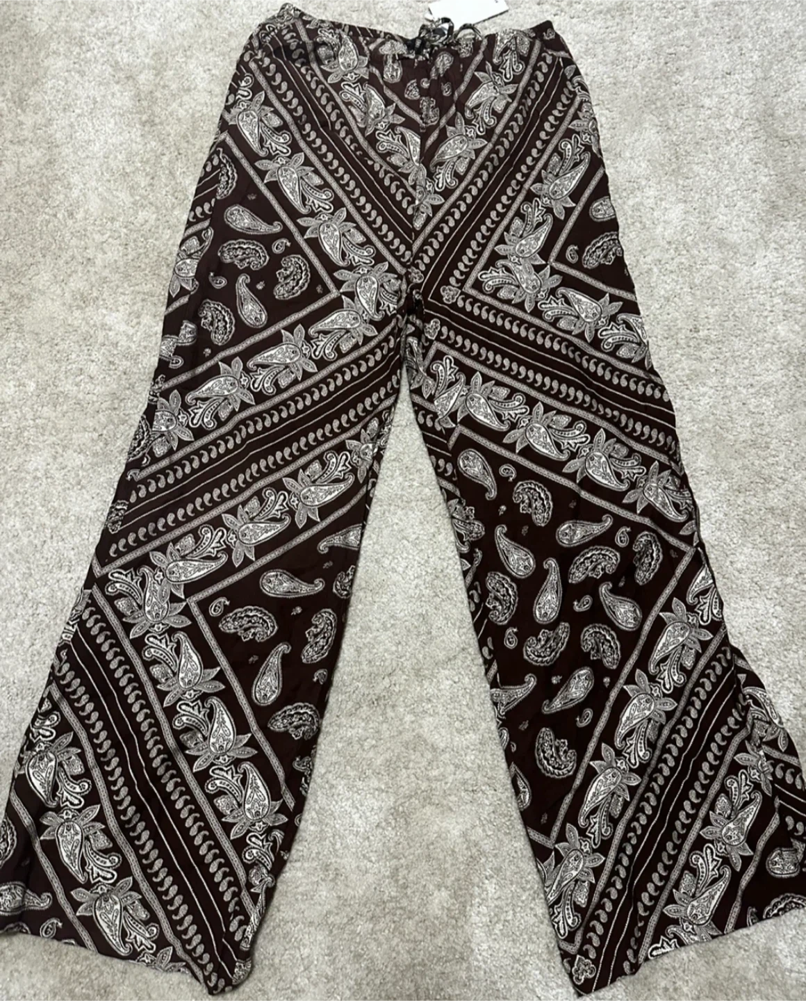 New Mango Brown Paisley Print Wide Leg Pants