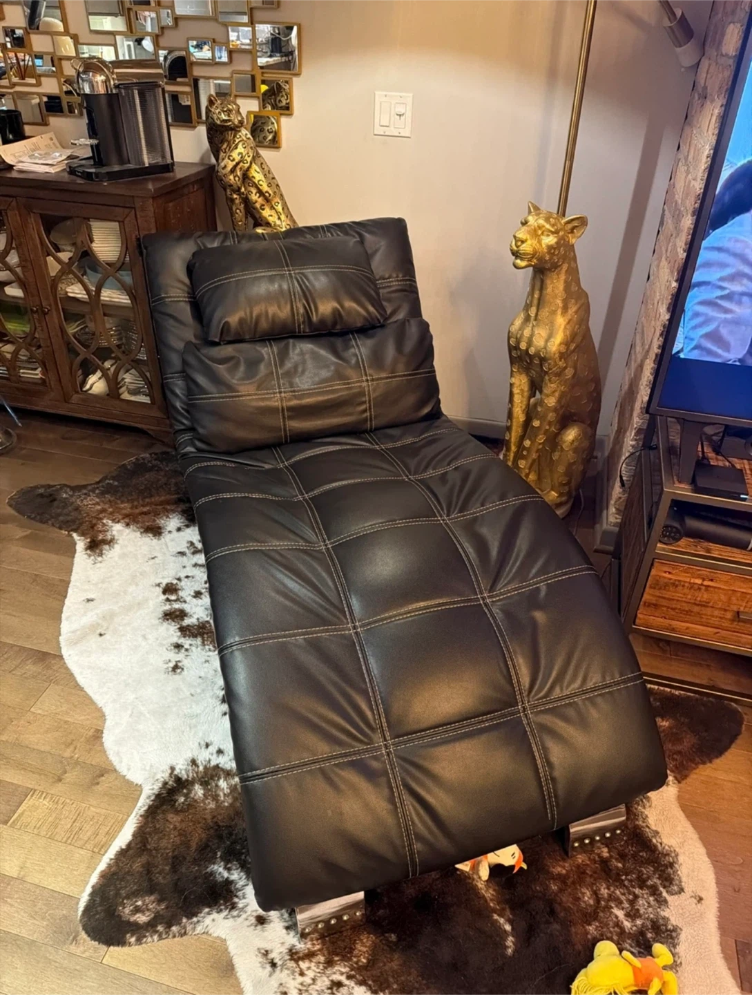 Black Pure Leather Chaise Lounge - photo 2