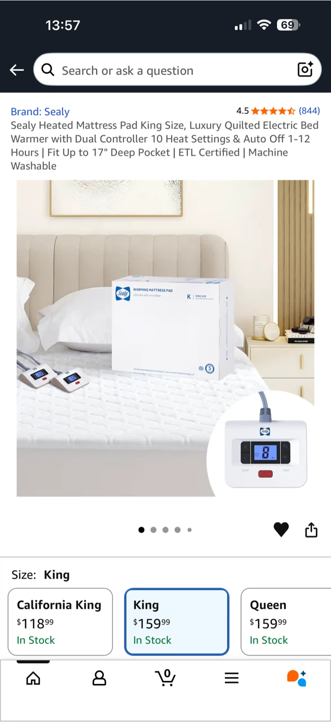 Sealy Heated Mattress Pad - King Size