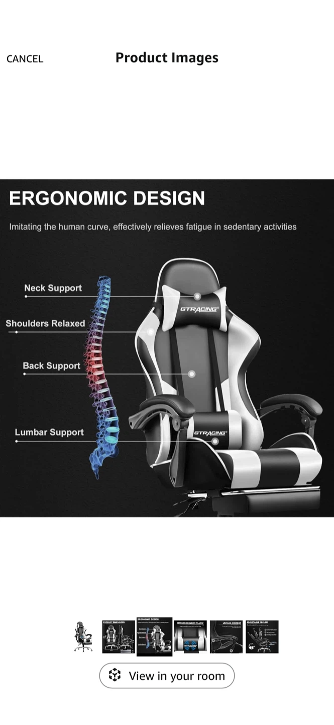 GTRACING Gaming Chair - Adjustable Recline & Lumbar Support - photo 2