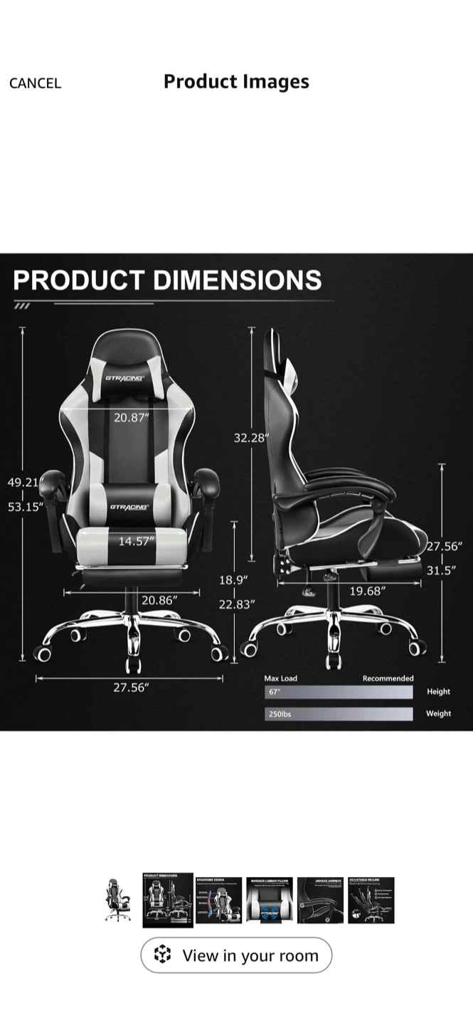GTRACING Gaming Chair - Adjustable Recline & Lumbar Support