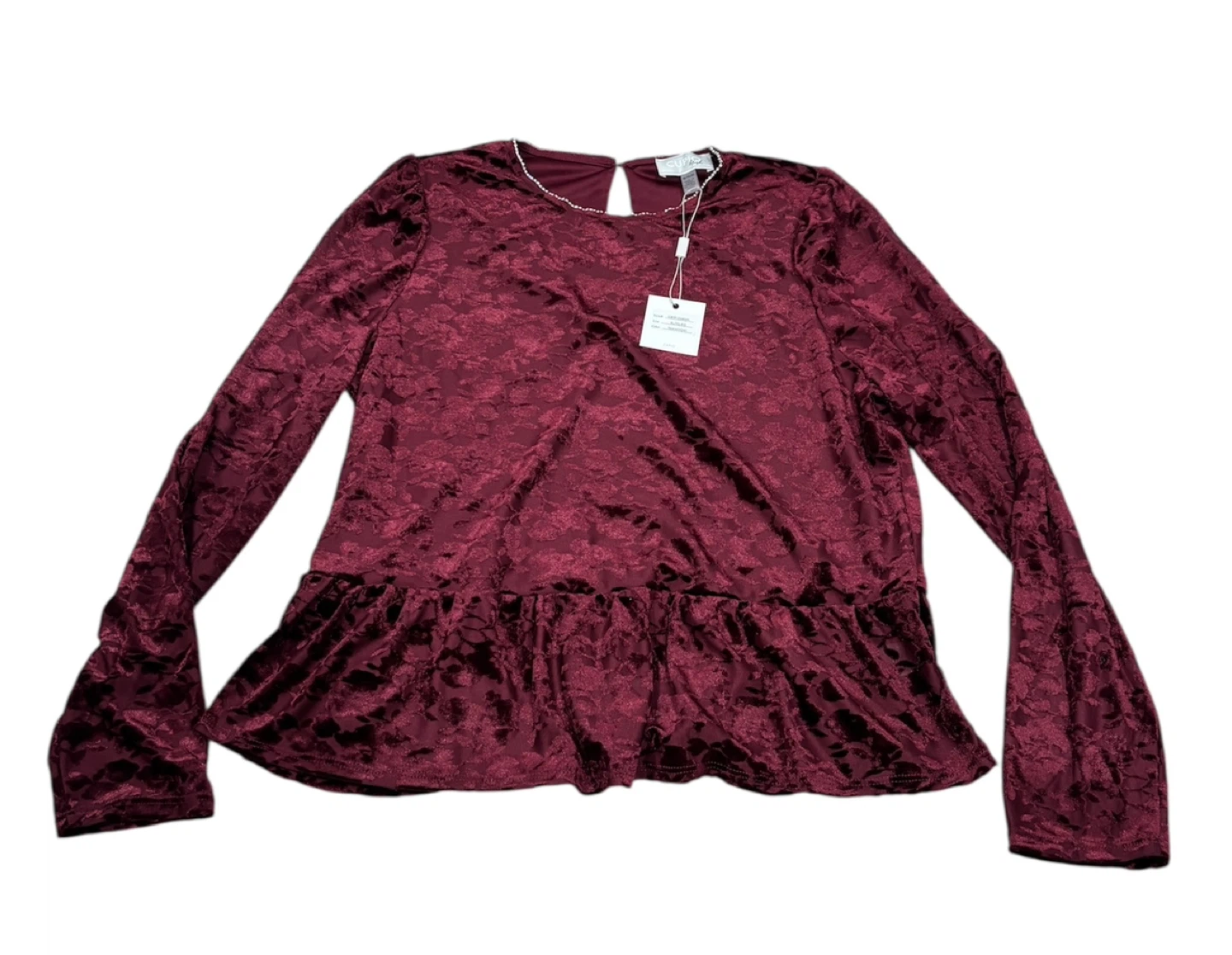 Cupio Blush Velvet Peplum Top XL