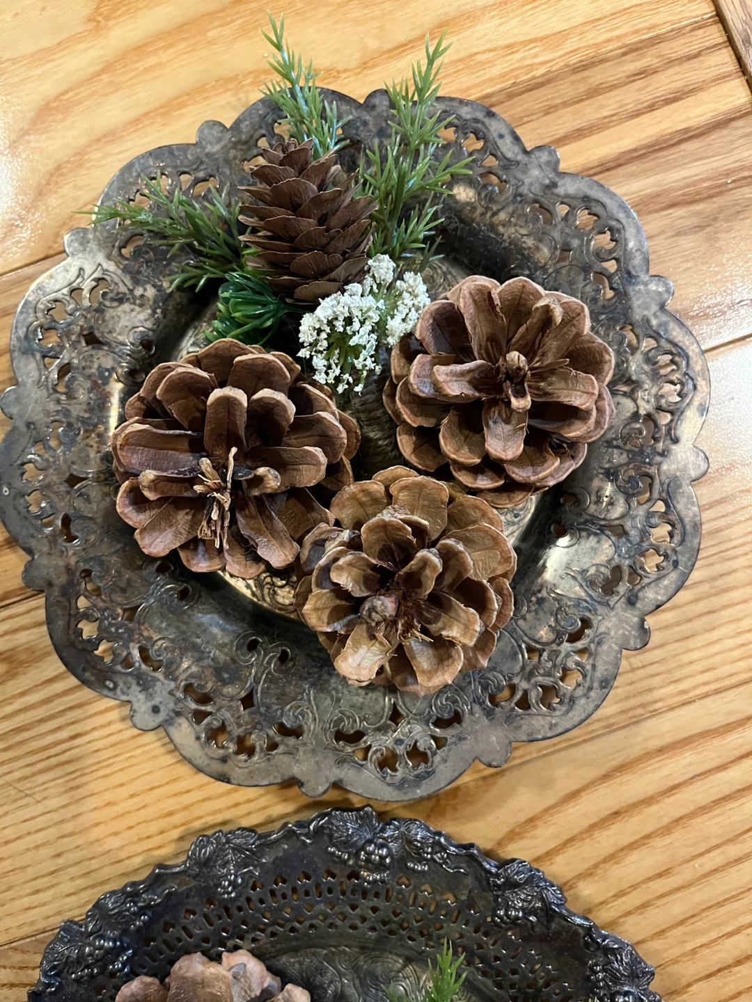 A set of decorative silver-plated dishes with pine cones - photo 2