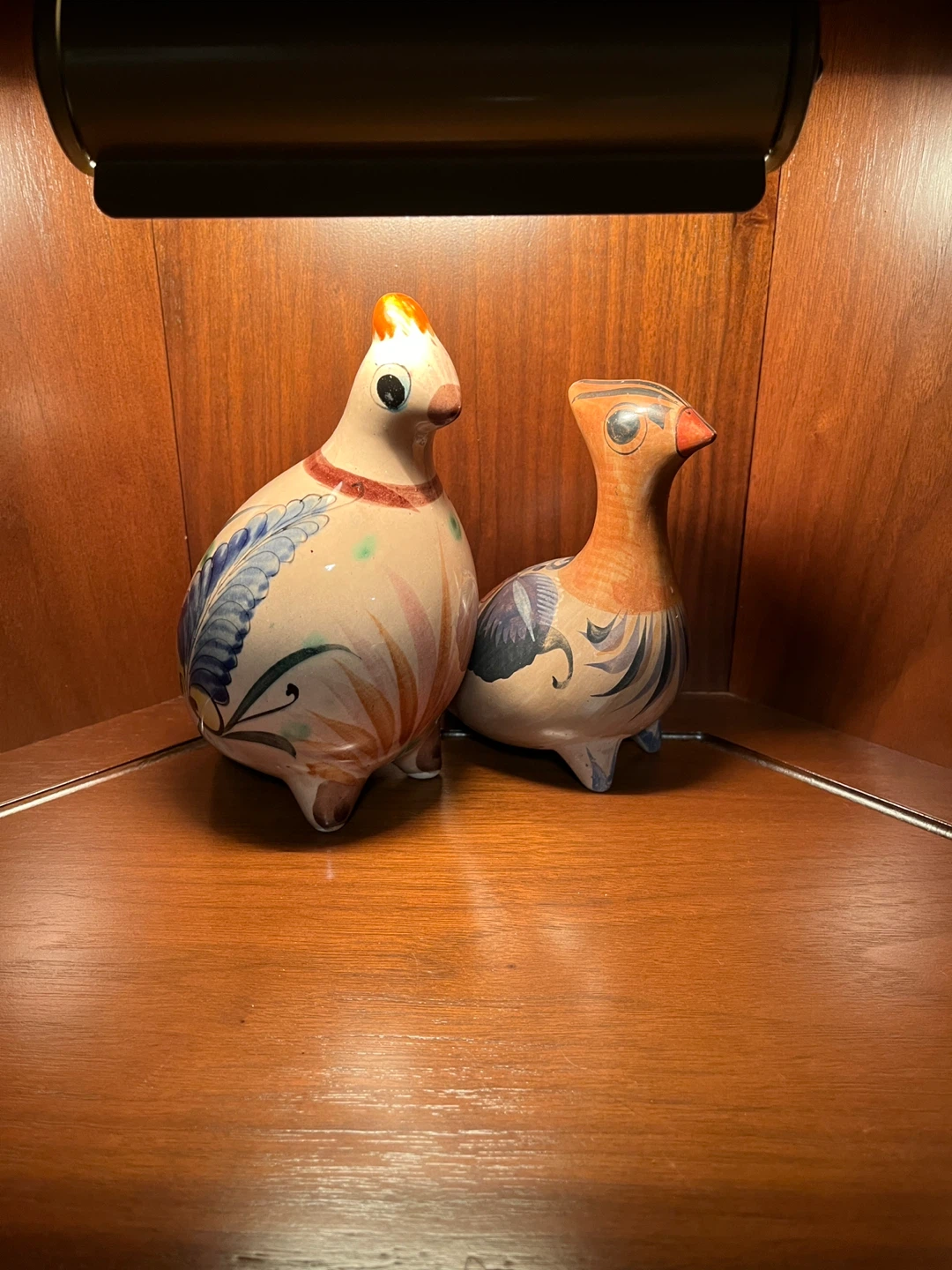 Vintage, hand-painted Tonala Mexican pottery bird figurines