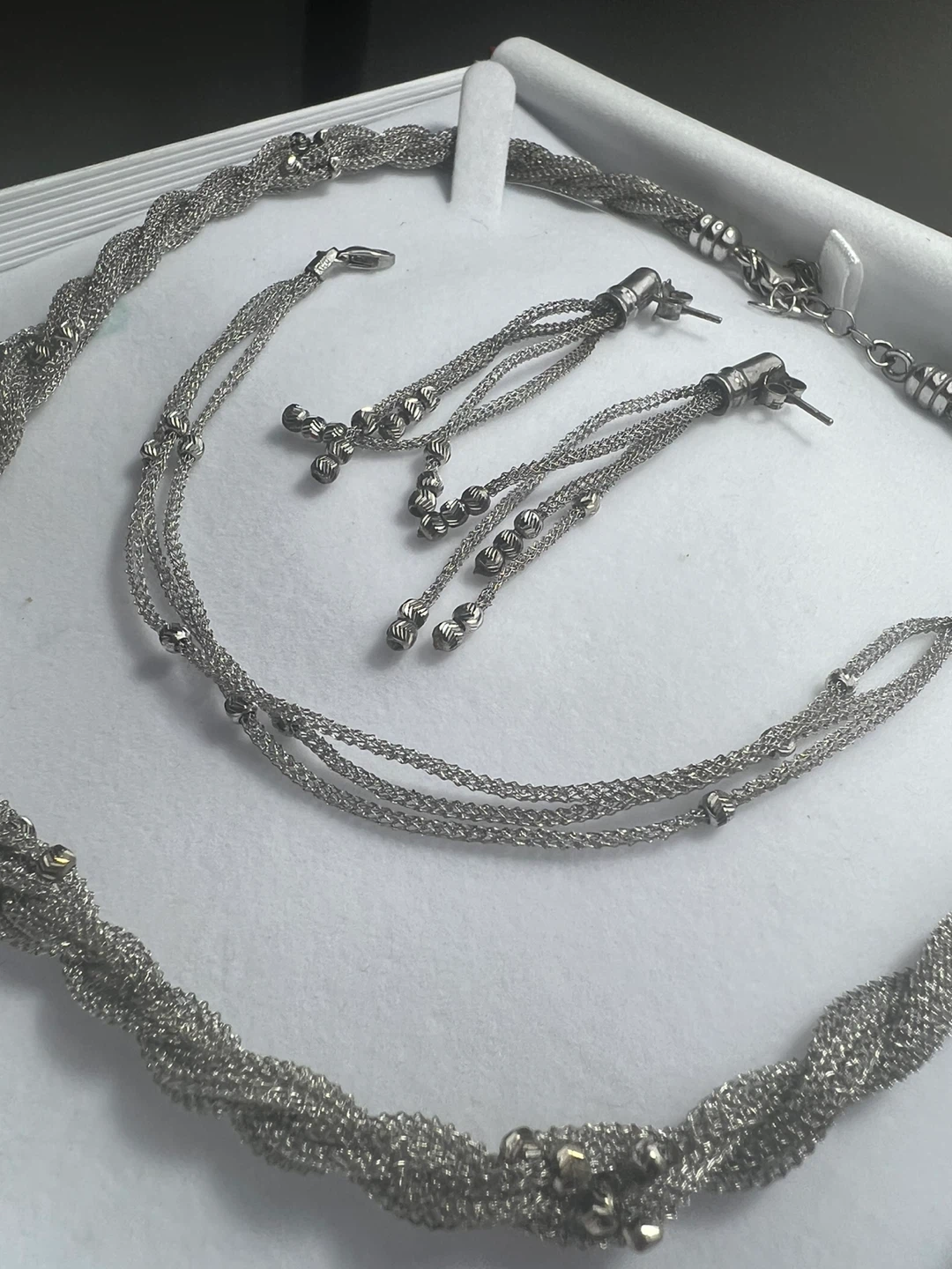 915 Silver Braided Necklace, Bracelet & Earrings Set