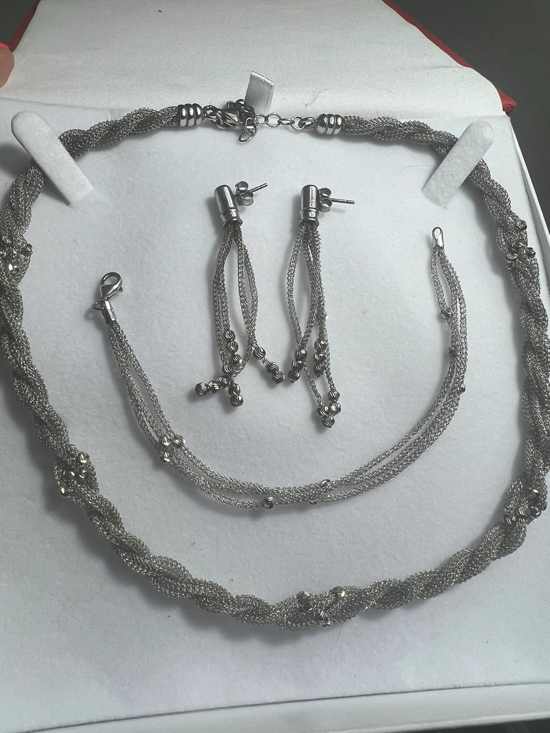915 Silver Braided Necklace, Bracelet & Earrings Set - photo 4