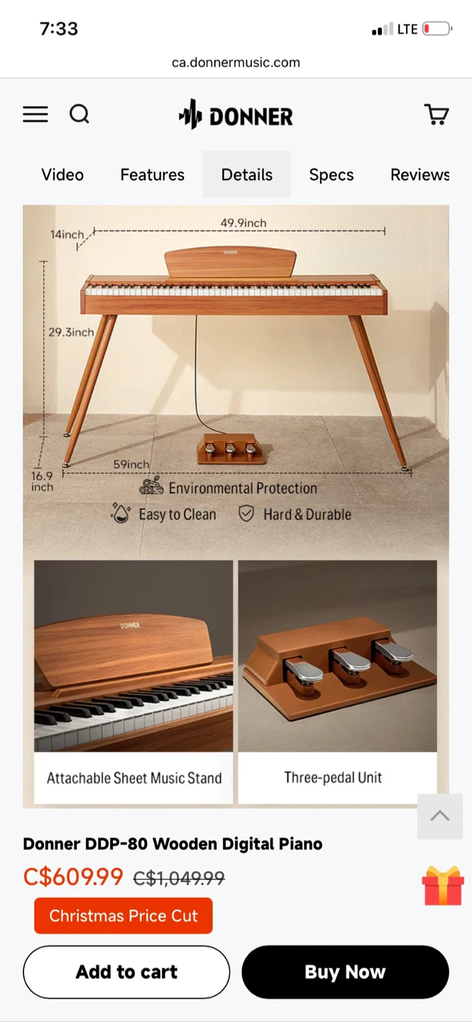 Donner DDP-80 Wooden Digital Piano, 88 Weighted Keys - photo 5