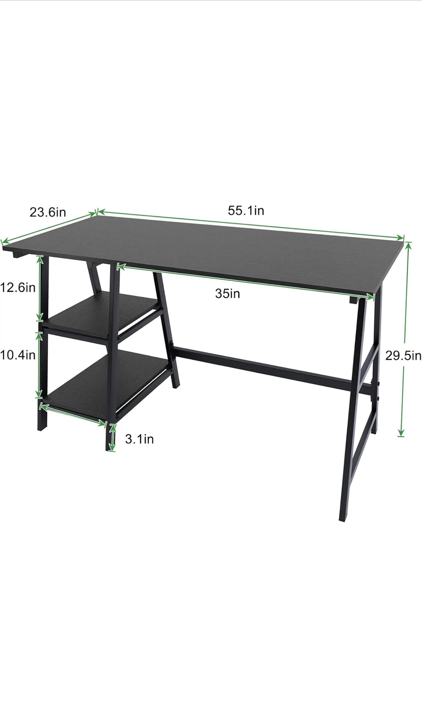 Modern 55" Computer Desk with Storage Shelves (Like New) - photo 2