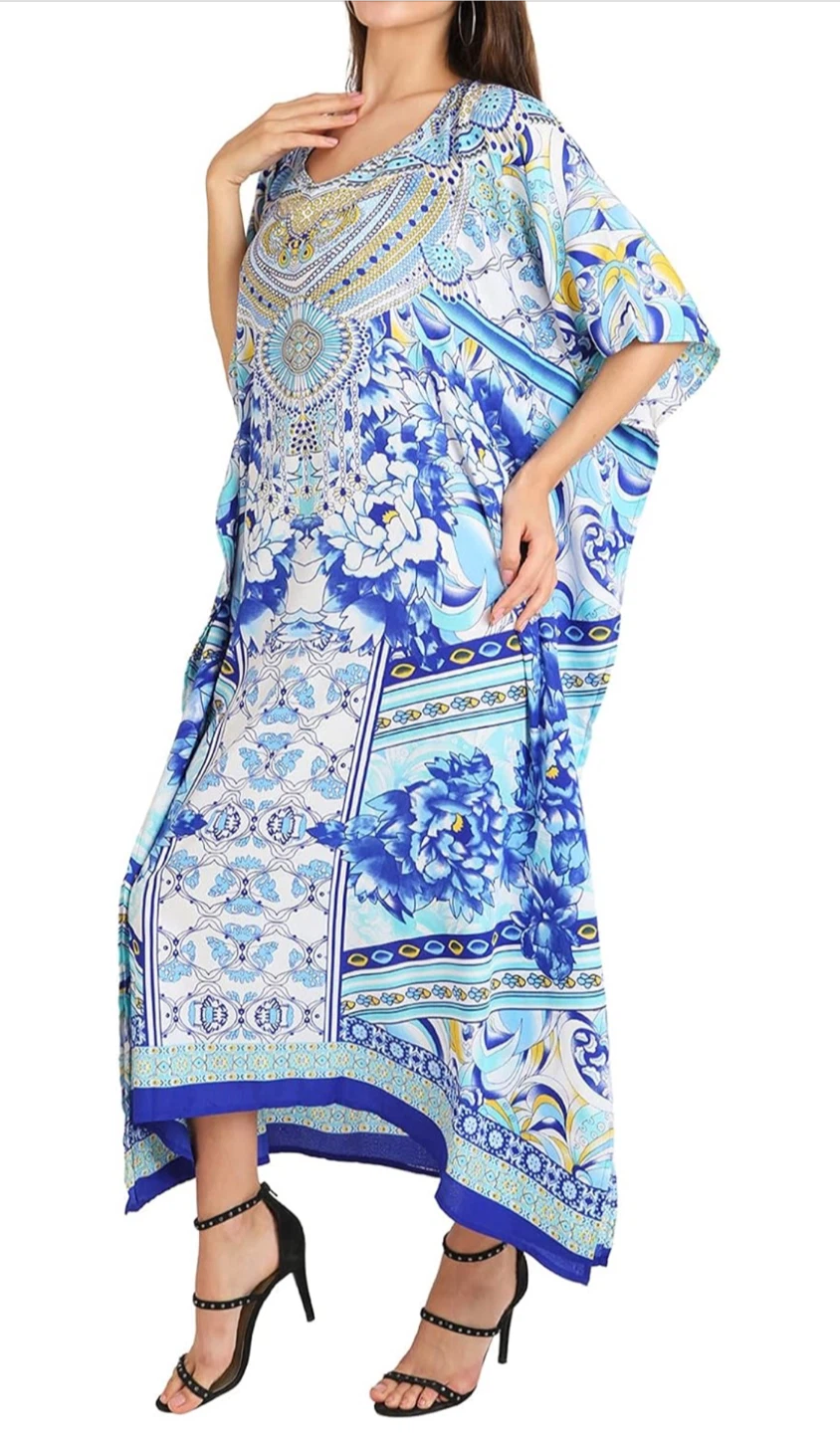 NEW! Miss Lavish London Stunning Blue Floral Print Kaftan Dress - photo 4