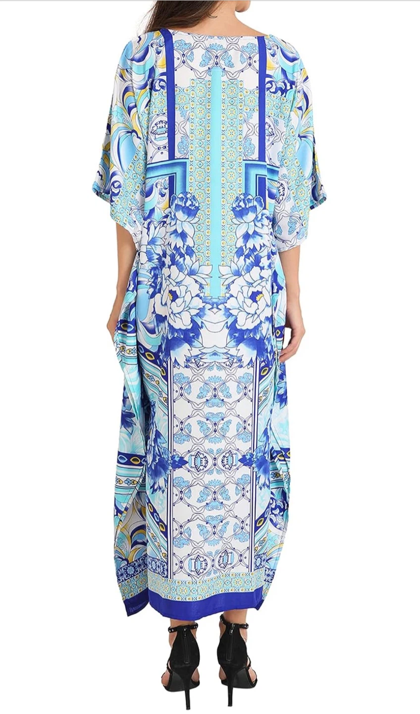 NEW! Miss Lavish London Stunning Blue Floral Print Kaftan Dress - photo 5