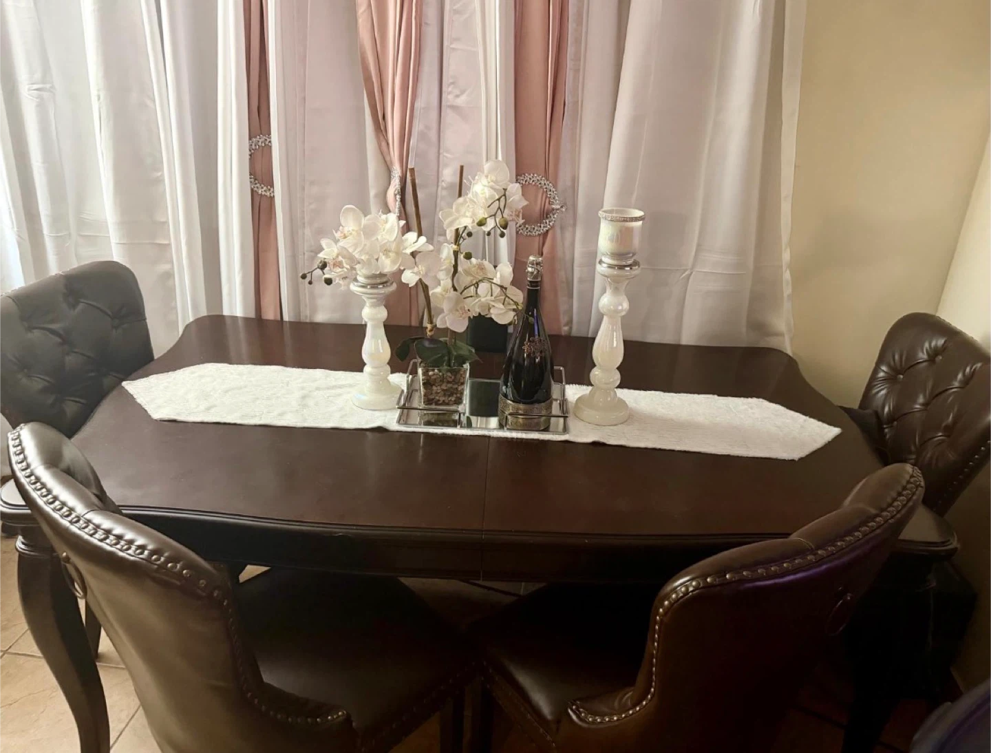 Dining Table with 4 Chairs - Dark Wood