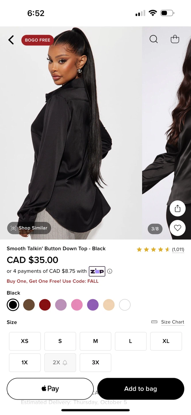 Fashion Nova Smooth Talkin' Button Down Top - Black, Size XS